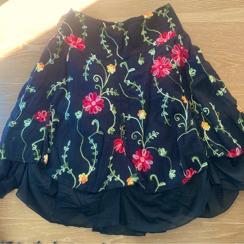 Floral Embroidered Black Skirt